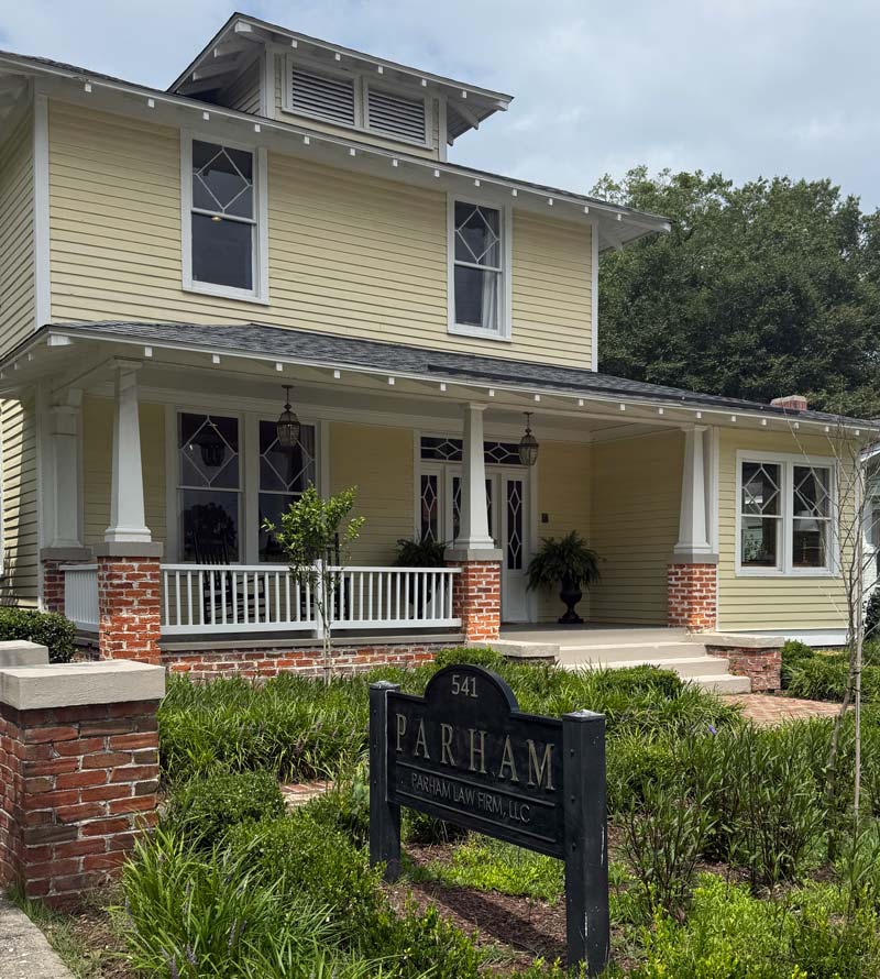 An exterior view to the entry way to the law firm Parham Law Firm, LLC